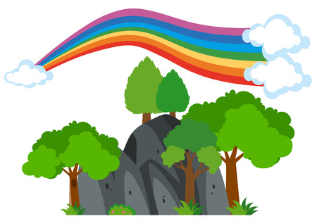 Rainbow over the mountain illustrationのイラスト素材