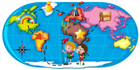 Kids exploring the world illustrationのイラスト素材
