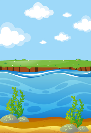 River scene with underwater view illustrationのイラスト素材