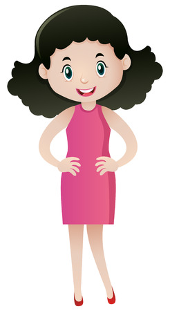 Woman in pink dress standing illustrationのイラスト素材