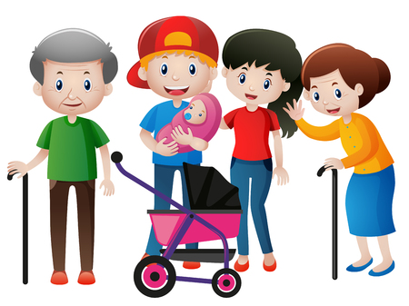 People at different ages in family illustrationのイラスト素材