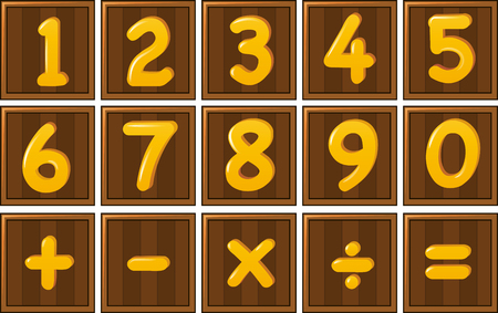 Number one to zero and math signs on wooden boards illustrationのイラスト素材