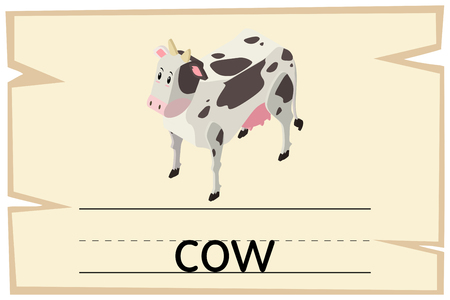 Wordcard design for word cow illustrationのイラスト素材