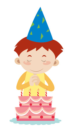 Boy and birthday cake illustrationのイラスト素材