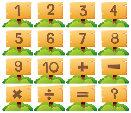 Number one to ten on wooden board illustrationのイラスト素材