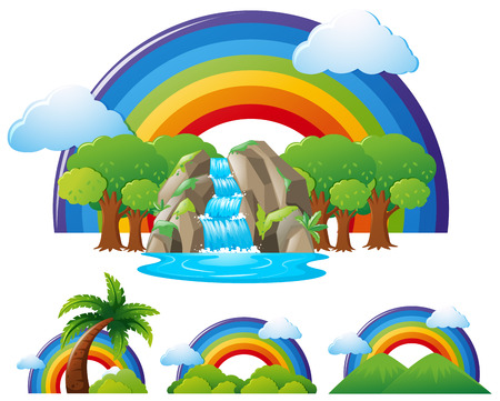 Rainbow over the waterfall illustrationのイラスト素材