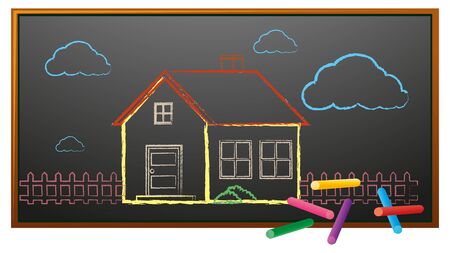 Doodle house on the board illustrationのイラスト素材