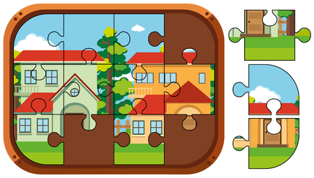 Jigsaw puzzle game with two houses illustrationのイラスト素材