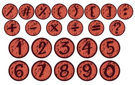 Numbers and signs on round badges illustrationのイラスト素材