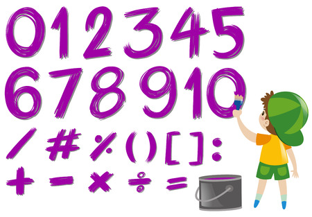 Numbers and math signs in purple color illustrationのイラスト素材
