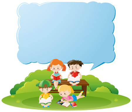 Border template with kids reading books in park illustrationのイラスト素材