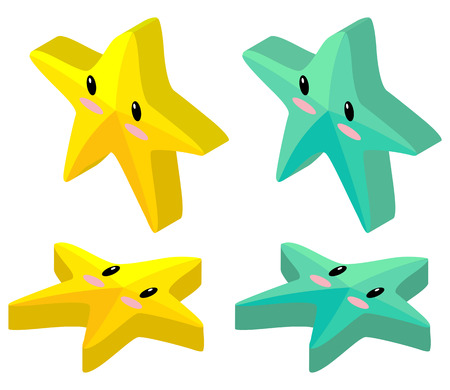 Yellow and green starfish in 3D design illustrationのイラスト素材