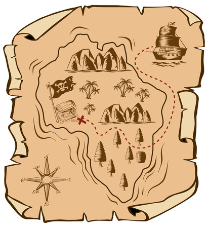 Treasure map with ship sailing to island illustrationのイラスト素材