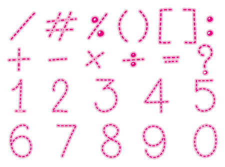 Font design for numbers and signs in pink line illustrationのイラスト素材