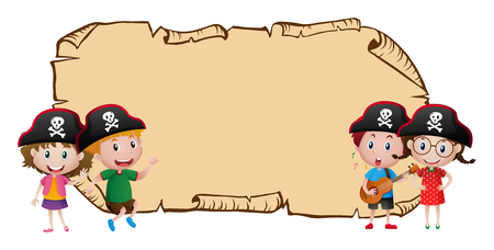 Blank map with four pirates illustrationのイラスト素材