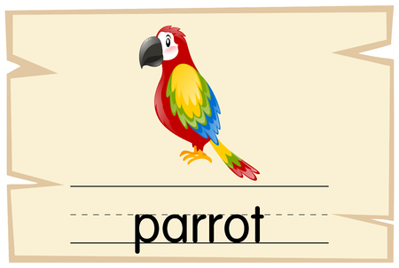 Wordcard template for word parrot illustrationのイラスト素材