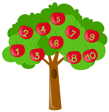 Counting numbers with red apples on tree illustrationのイラスト素材