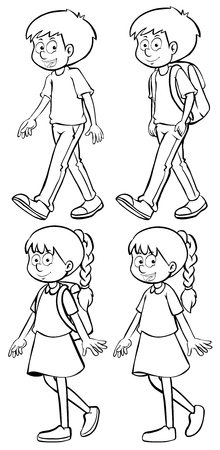 Boys and girls walking illustrationのイラスト素材