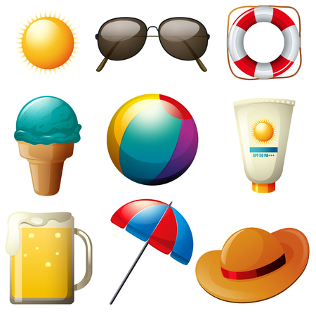 Beachwares set with drink and items illustrationのイラスト素材