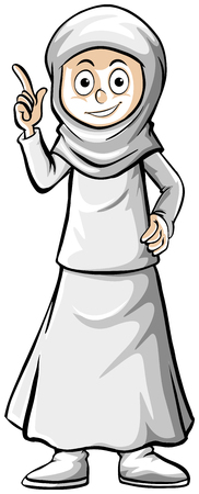 Muslim woman in white costume illustrationのイラスト素材
