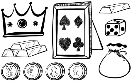 Doodles set with crown and coins illustrationのイラスト素材