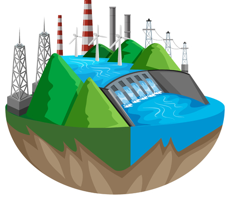 Scene with dam and river illustrationのイラスト素材