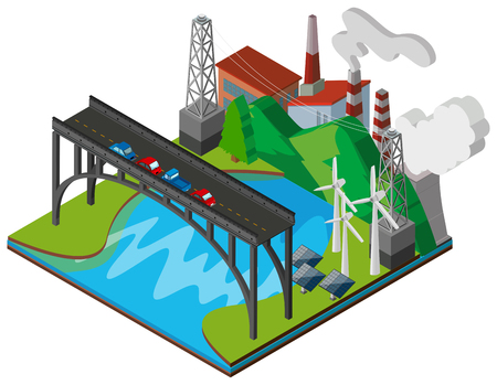 3D design of power plant and road illustrationのイラスト素材