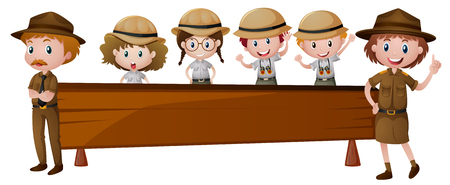 Wooden board with park rangers illustrationのイラスト素材