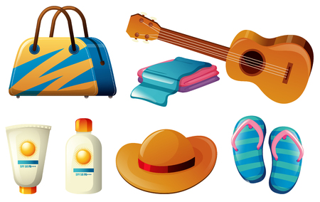 Summer set with handbag and sunscreen illustrationのイラスト素材