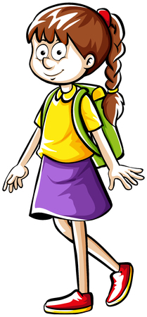 Girl with schoolbag walking illustrationのイラスト素材