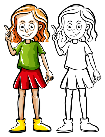 Doodle human character for happy girl illustrationのイラスト素材