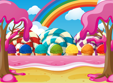 Scene with icecream and lolipops illustrationのイラスト素材