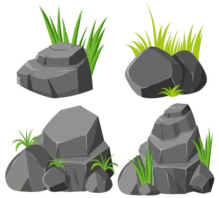 Rocks and grasses on white background illustrationのイラスト素材