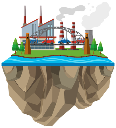 Factories buildings and cars on the bridge illustrationのイラスト素材