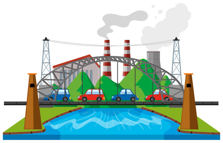 City scene with cars on bridge illustrationのイラスト素材