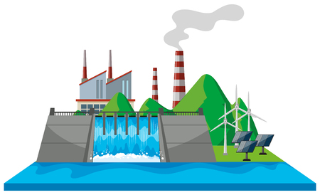 Scene with dam and river illustrationのイラスト素材