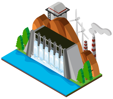3D design for dam and river illustrationのイラスト素材