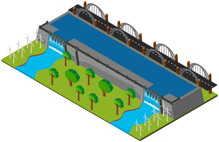 Dam and road in 3D design illustrationのイラスト素材