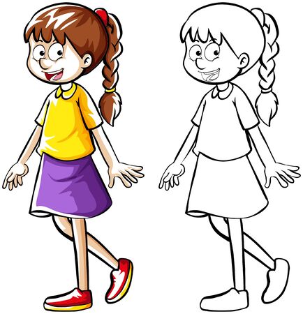 Doodle human character for girl walking illustrationのイラスト素材