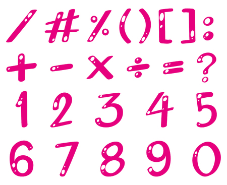 Pink font for numbers and signs illustrationのイラスト素材