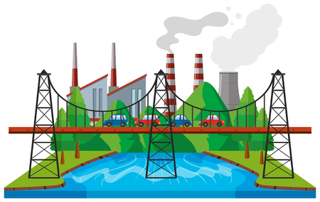 City scene with cars on bridge  illustrationのイラスト素材