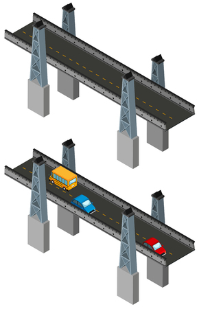 Bridge design with and without cars illustrationのイラスト素材