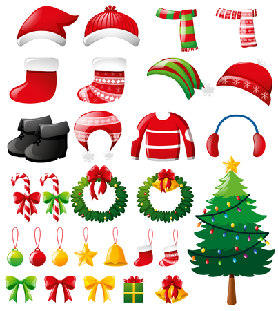 Christmas set with ornaments and clothes illustrationのイラスト素材