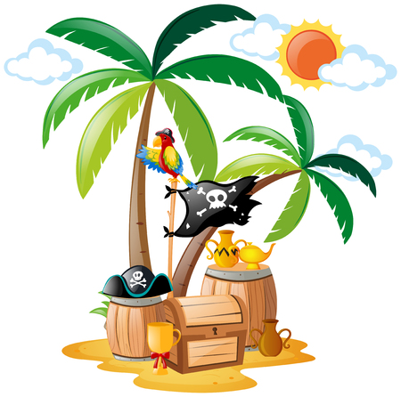 Parrot standing on pirate bird illustrationのイラスト素材