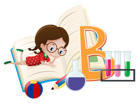 Letter B and little girl illustrationのイラスト素材