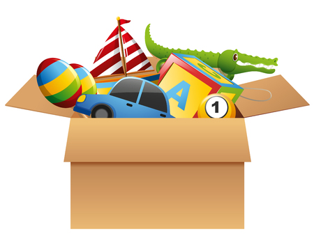 Many toys in brown box illustrationのイラスト素材
