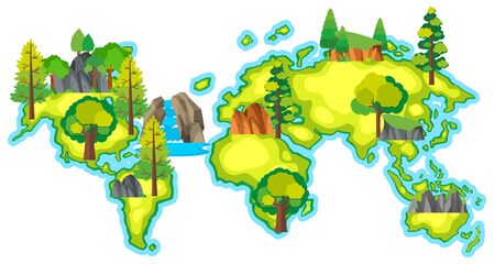 Map of the world with forest illustrationのイラスト素材