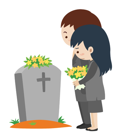 Funeral scene with man and woman illustrationのイラスト素材