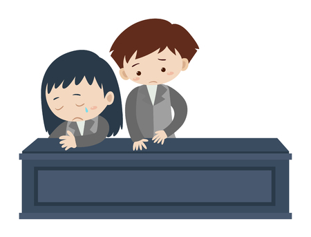 Sad couple looking at cofin illustrationのイラスト素材