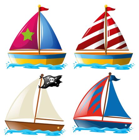 Four designs of sailboats illustrationのイラスト素材